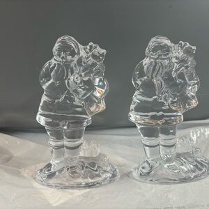 Santa Claus Candle Holders - lead crystal - You get two! Very nice!